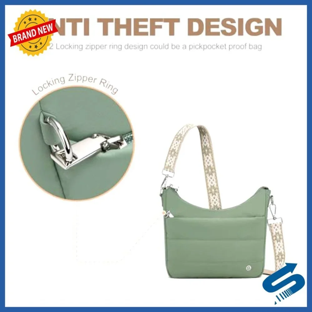 Quilted Puffer Crossbody Bag with RFID Blocking & Built-in Wallet